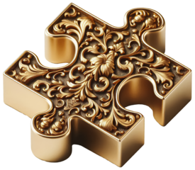 Gold Golden Ornate Decorative Jigsaw Piece Cutout Isolated Puzzle Shape Game