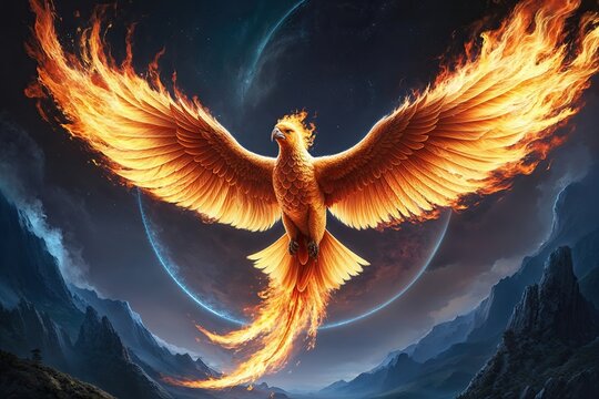 Enchanting Firebird Gliding in Radiance with Inspiring Rejuvenation Tales