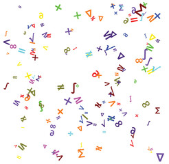 mathematical symbols randomly arranged on a white background ideal as a concept of mathematics, calculation