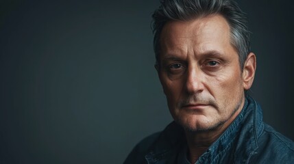 Obraz premium A classic studio portrait of a man with soft lighting, emphasizing his features against a neutral backdrop