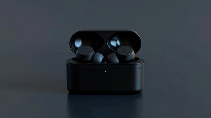 Cool black Bluetooth headphones for listening to music are placed on the box.