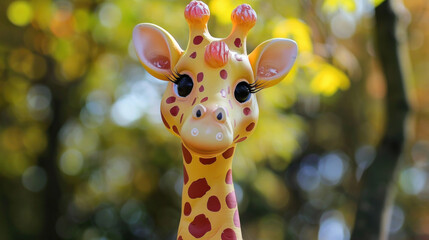Cute yellow giraffe doll with bright polka dots for garden decoration,