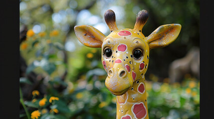 Cute yellow giraffe doll with bright polka dots for garden decoration,