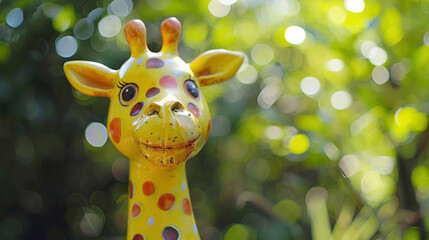 Cute yellow giraffe doll with bright polka dots for garden decoration,