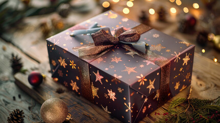Eye-catching large gift box, beautifully wrapped with ribbon, perfect for Christmas or special occasions.