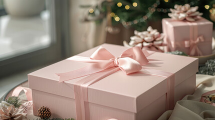 Eye-catching large gift box, beautifully wrapped with ribbon, perfect for Christmas or special occasions.