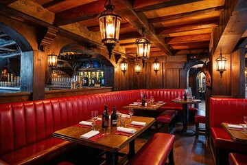 Rustic Medieval Inn Artwork with Atmospheric Glow and Adventure