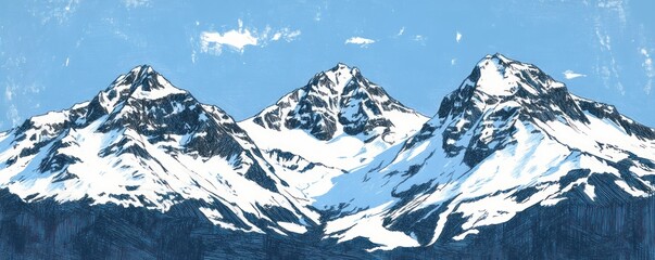 Obraz premium A scenic view of snow-capped mountains against a clear blue sky.