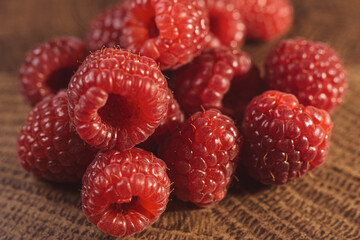 Fresh red raspberries close up. Raspberries macro shot.