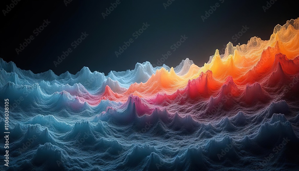 Aufkleber abstract colorful wave pattern with textured peaks in a dark background, resembling a rainbow landsc