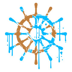 Ship Steering Wheel Sailing Graffiti Spray Drops Design Lover Art Vector Illustration Card T-Shirt Poster Sticker Graphic Print Decorative Drawing Isolated Logo Decoration Symbol Creative Cool Style