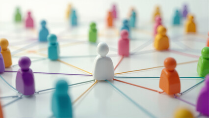 Colorful shapes connected by lines depicting social networks, human interactions, and collaborative communications
