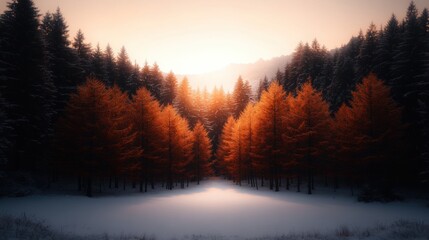 Fototapeta premium Winter Forest with Glowing Trees 