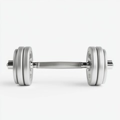 Naklejka premium A set of dumbbells with metallic finish and adjustable weight plates, placed on a clean white background to highlight the weight markings, Photorealistic