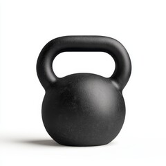 A kettlebell with a smooth, heavy iron body, featuring a wide handle and clear weight markings, resting on a clean white background to highlight its sturdy design, Photorealistic