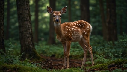 Fototapeta premium Fawn standing in the forest.