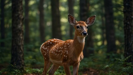 Fototapeta premium Fawn standing in the forest.