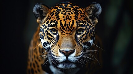 Obraz premium A close-up of a jaguar showcasing its striking fur patterns and intense gaze.
