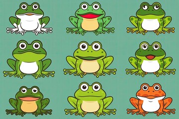 Obraz premium Silly Cartoon Frogs Collection in Lively Illustration Style for Pet Adoption