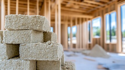 Stacked Building Blocks in a Construction Site with Wooden Framework