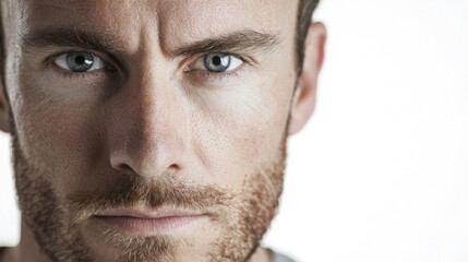 Obraz premium A close-up portrait of a man with striking features, highlighting his personality against a white background