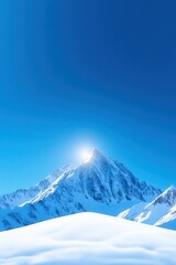 Fototapeta premium A stunning snow-capped mountain peak shines under a bright blue sky, creating a serene and picturesque winter landscape.