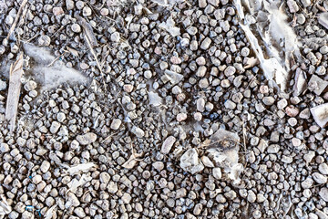 top view of expanded clay and garbage on film