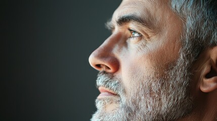 A close-up profile shot of a man with a thoughtful expression, emphasizing contemplation