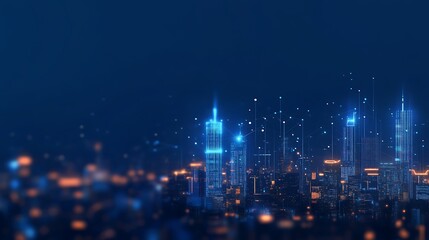 Futuristic Cityscape with Glowing Skyscrapers and Illuminated Streets