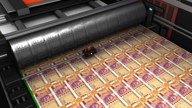 two hundred thousand indian rupee bank note money printing. 4k looping animation footage