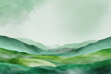 Obraz premium Gentle Mint Green Watercolor Landscape Backdrop with Textured Gradients and Lush Muted Atmosphere