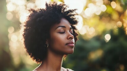 A contemplative portrait of a woman gazing away from the camera, deep in thought against a blurred background