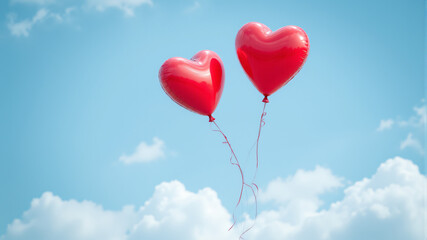 Red Heart Balloons in a Blue Sky – Perfect for Romantic Celebrations