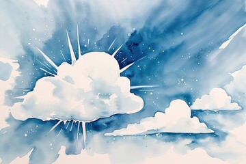 Elegant Light Blue Watercolor Canvas Art with Charming Cloud Burst Design