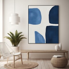 Serene Blue Abstract Art in a Modern Living Room