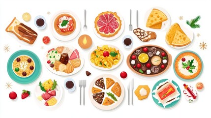 Fototapeta premium Colorful spread of diverse delicious meals.