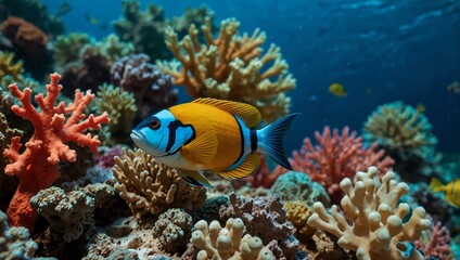 Obraz premium Fish in a colorful coral reef.