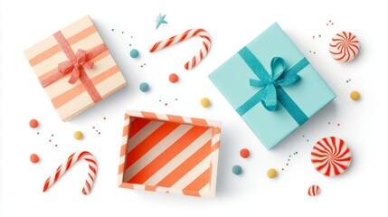 Obraz premium Colorful gift boxes with festive decorations.