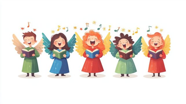 Cheerful angels singing in harmony together.