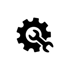 wrench with gear icon, Service tool gear symbol isolated on transparent background, wrench with gear PNG