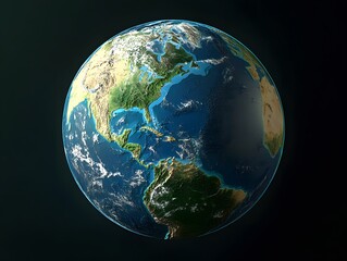 A stunning view of Earth from space, showcasing its vibrant blue oceans, green continents, and swirling clouds. This image highlights the beauty and fragility of our planet.