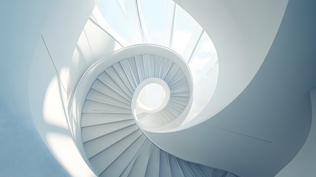 Modern White Spiral Staircase Ascending Towards Light