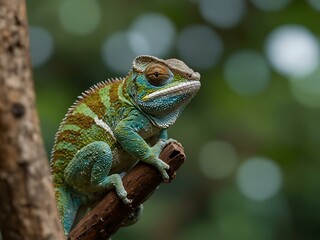 Fototapeta premium Flap-necked chameleon perched on a branch.