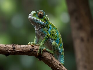 Obraz premium Flap-necked chameleon perched on a branch.