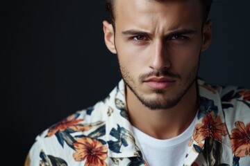 man in floral print t shirt