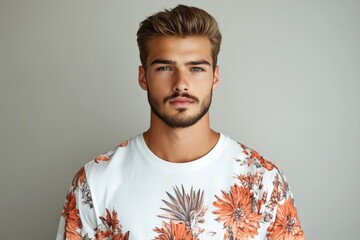 Fototapeta premium man in floral print t shirt