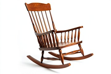 Colonial Period Furniture High-Back Wooden Rocking Chair Isolated on White