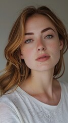 Captivating portrait of an elegant and confident young woman with a soft dreamy expression  She exudes a sense of grace femininity and inner strength