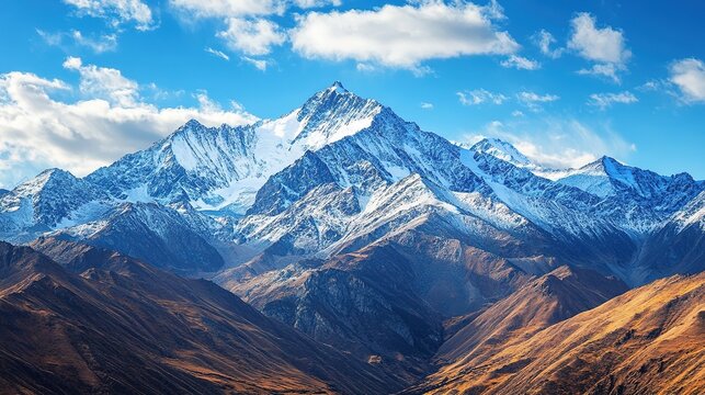 Majestic snow-capped mountains under blue sky - Powered by Adobe