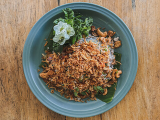 Spicy Glass Noodle Salad or Yum Woon Sen, spicy Thai salad popular dish.